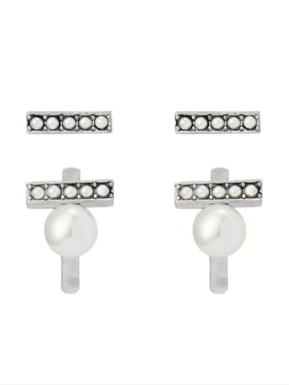 AllSaints Women's Nellie Pearl Bar Huggie Earring Set